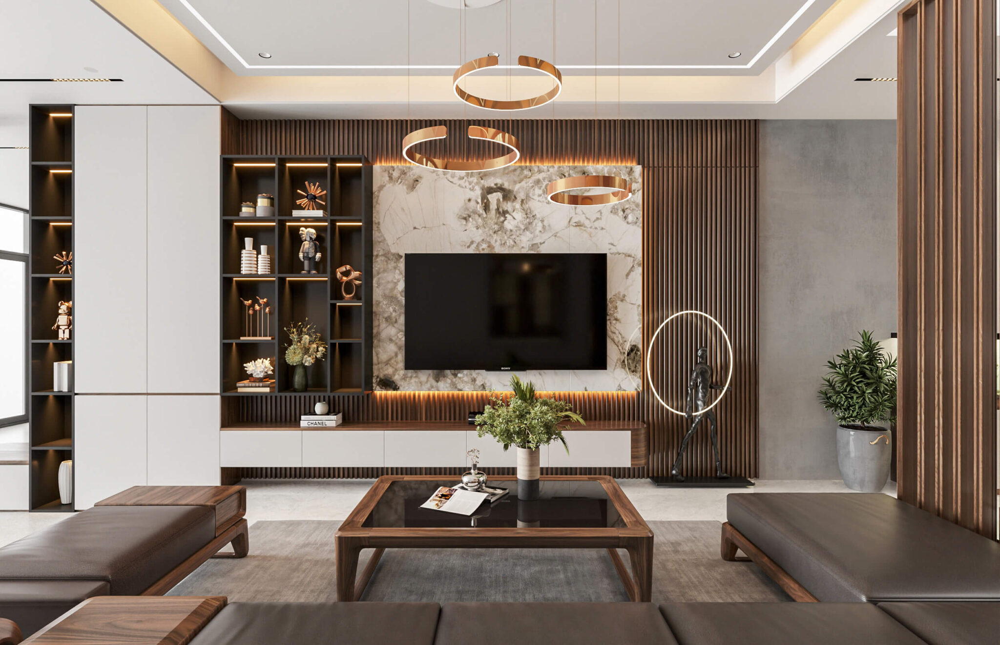 Thiết Kế nội thất nhà ống gỗ tự nhiên kết hợp gỗ công nghiệp